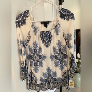 Blue and White Flowy Top. Never Worn. Size Medium.